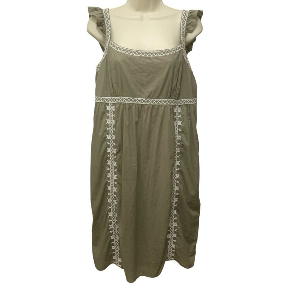 Old Navy Olive Green Embroidered Sundress Size Large Y2K Boho Cotton NWT 2008
